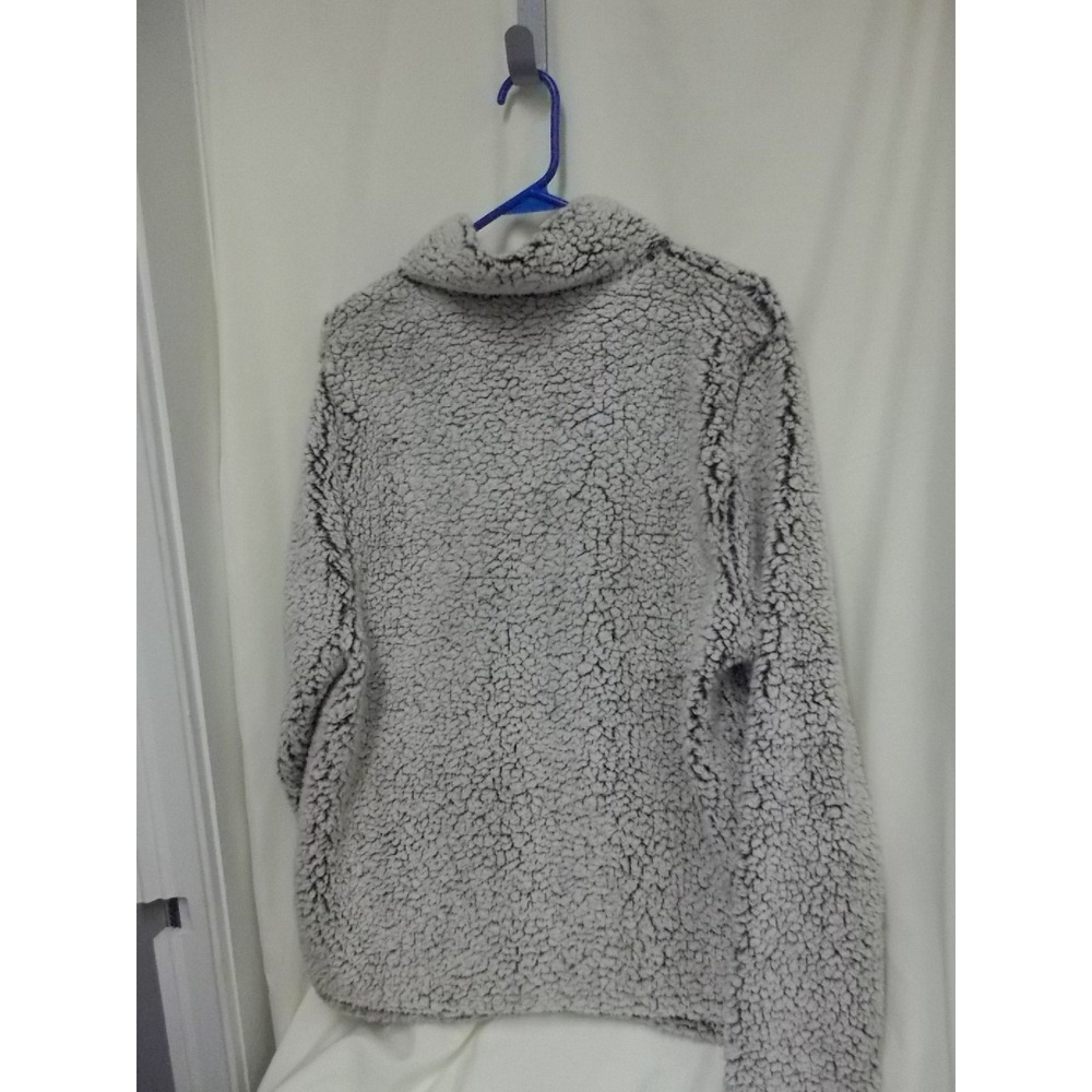 Linda Anderson Womens Grey White Sherpa Fleece Quarter Zip Pullover Sweater L - Picture 3 of 5